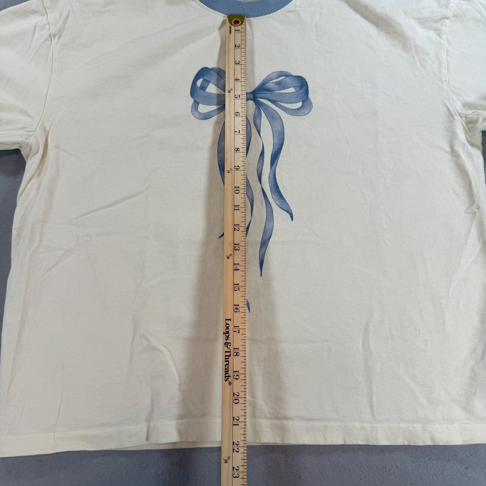 Cotton On Women's XL Cream Blue Bow Boxy Graphic T-Shirt 2058121 - Picture 7 of 9